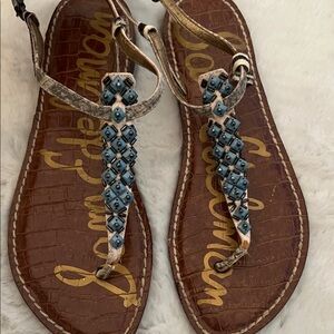 Sam Edelman Tan and Blue Beaded Sandals, size 7